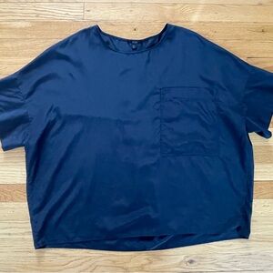 COS Navy Short Sleeve Drop Shoulder Shoulder Tee - Oversized - Cotton/Silk